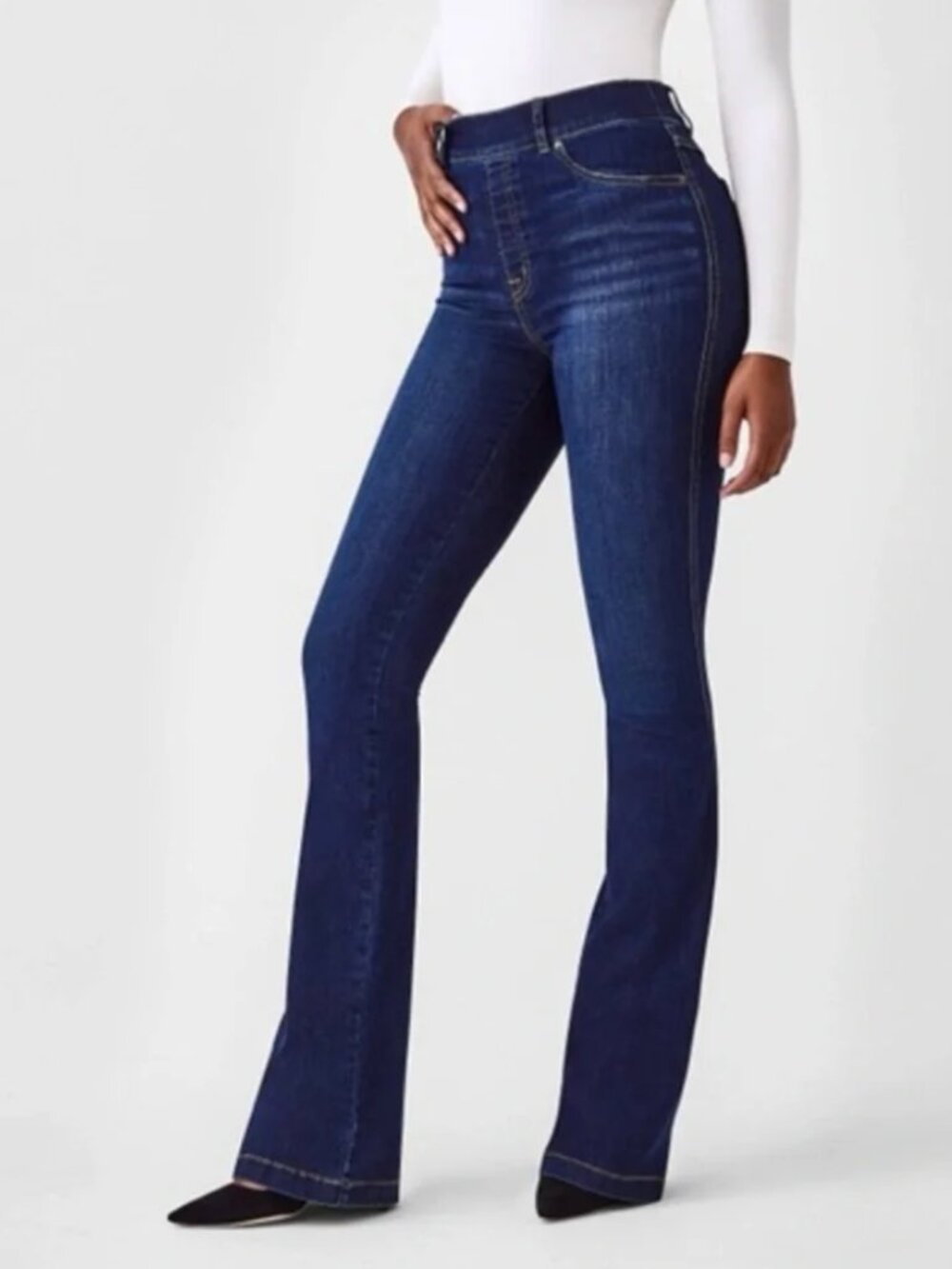 Spanx | Flare Leg Pull-On Jeans	in Midnight Shade Blue | Size Large